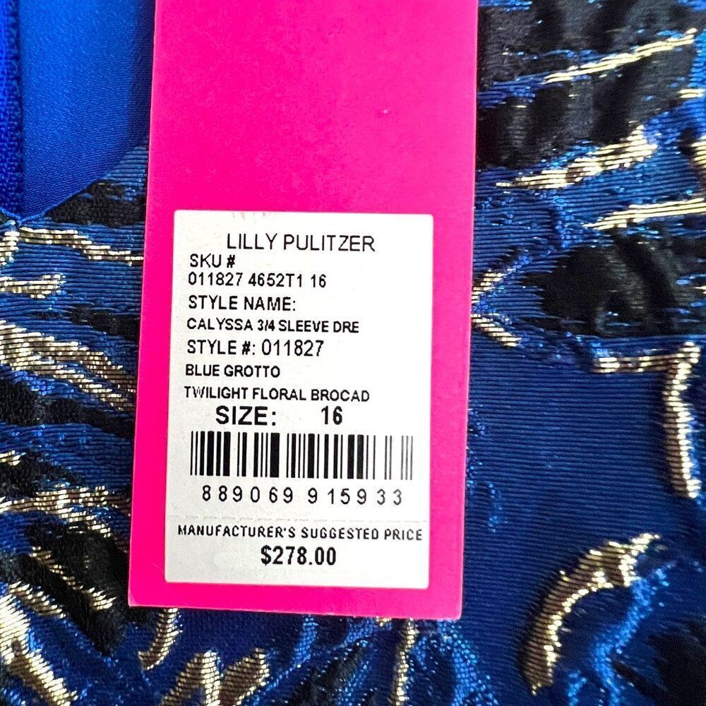 NWT Lilly Pulitzer CALYSSA DRESS Blue Grotto Twilight Floral Brocade Party Sz 16 - Picture 6 of 9